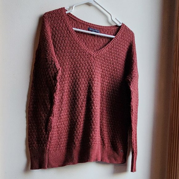 American Eagle Outfitters Burnt Sienna V-Neck Sweater Size Small - Picture 3 of 16